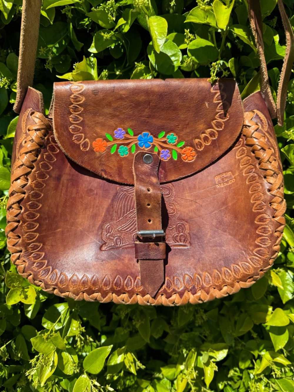 Vintage Hand Tooled Leather Saddle Bag Floral Brown Purse Boho